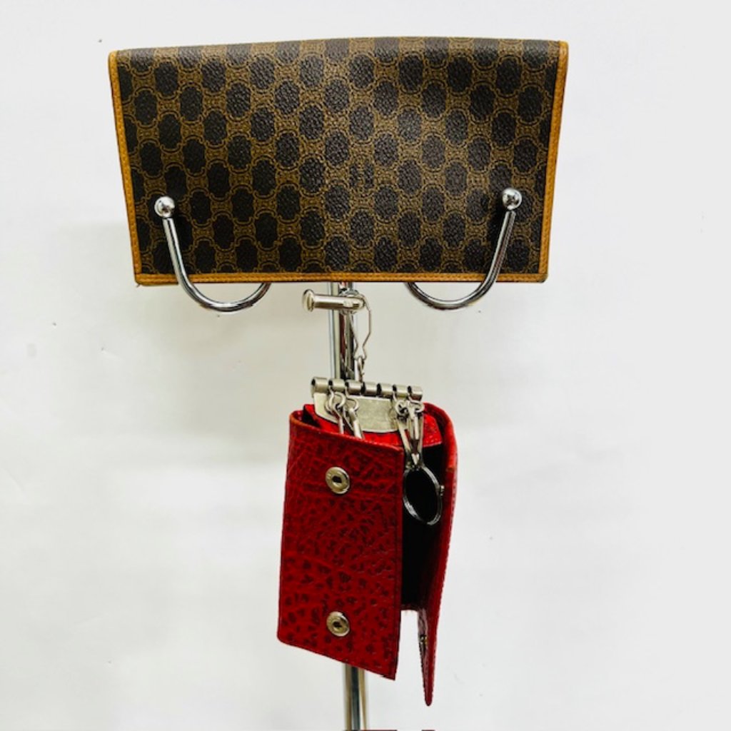 Authentic Celine M06 Macadam Wallet Pvc/Leather & Key Holder Red Leather ( 94)